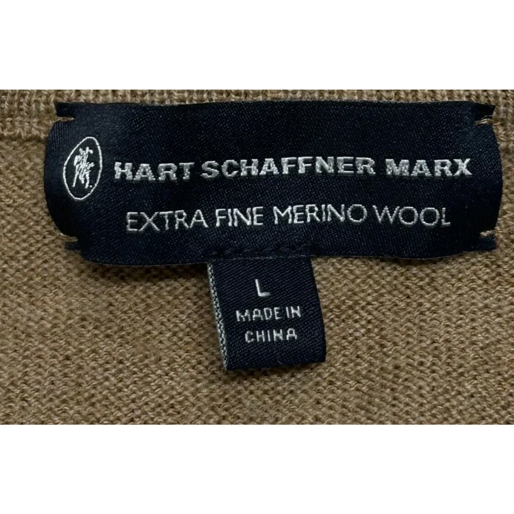 Hart Schaffner Marx Sweater Mens Large Tan Extra‎ Fine Merino Wool Long Sleeve
